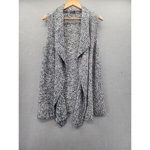 Loft Outlet Large Navy Blue White Marled Chunky Knit Open Front Vest Cardigan